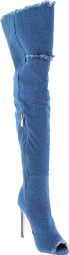 Liliana Barbara-13 Thigh High Over Knee Denim Open Toe Stiletto Heel Boot Dark Blue
