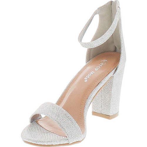 Top Moda Womens Hannah-1 Platform Chunky Heel Metallic Glitter Party Ankle Strap High Heel Sandal