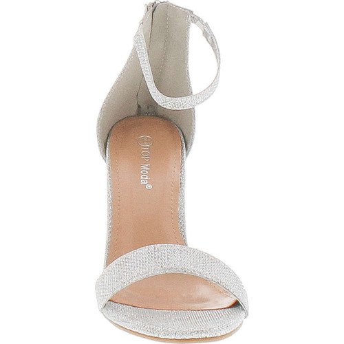 Top Moda Womens Hannah-1 Platform Chunky Heel Metallic Glitter Party Ankle Strap High Heel Sandal
