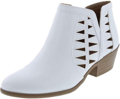 Soda Chance Womens Perforated Cut Out Stacked Block Heel Ankle Booties