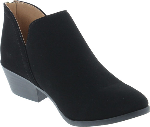 Soda Mafic Women's Almond Toe Faux Suede V Side Western Stacked Block Mid Heel Ankle Boot