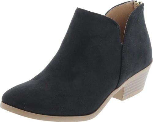 Soda Mafic Women's Almond Toe Faux Suede V Side Western Stacked Block Mid Heel Ankle Boot