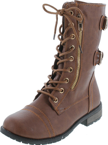 Forever Women's Mango-71 Faux Leather Military Style Ankle Boots Thick Sole Buckles