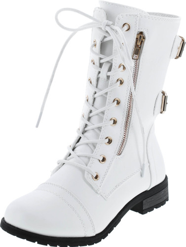 Forever Women's Mango-71 Faux Leather Military Style Ankle Boots Thick Sole Buckles