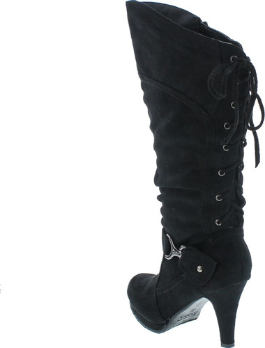 Top Moda Womens Page-65 Knee High Round Toe Lace-Up Slouched High Heel Boots