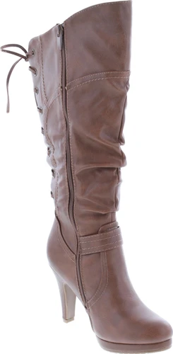Top Moda Womens Page-65 Knee High Round Toe Lace-Up Slouched High Heel Boots