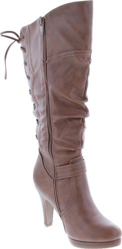 Top Moda Womens Page-65 Knee High Round Toe Lace-Up Slouched High Heel Boots