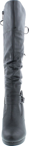 Top Moda Womens Page-65 Knee High Round Toe Lace-Up Slouched High Heel Boots