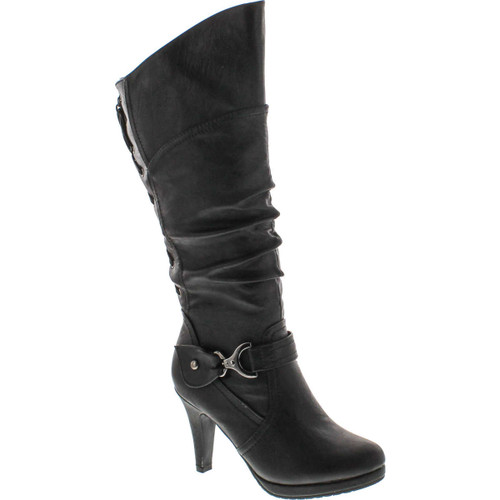 Top Moda Womens Page-65 Knee High Round Toe Lace-Up Slouched High Heel Boots