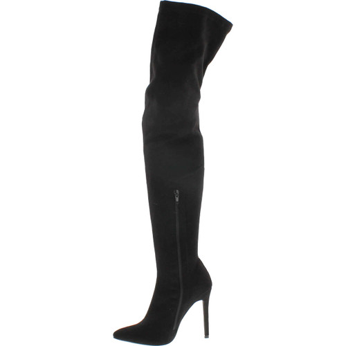 Women Faux Leather Pointy Toe Thigh High Single Sole Stiletto Boot