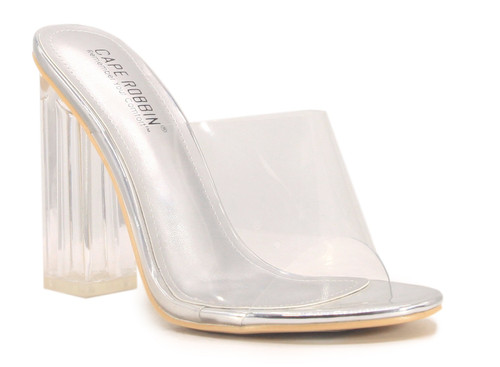 Cape Robbin Fusion Transparent Clear Lucite PVC Chunky Block High Heeled Sandal