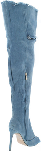 Liliana Barbara-13 Thigh High Over Knee Denim Open Toe Stiletto Heel Boot Lite Blue