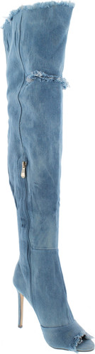 Liliana Barbara-13 Thigh High Over Knee Denim Open Toe Stiletto Heel Boot Lite Blue