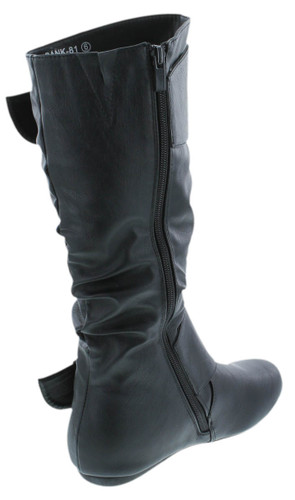 TOP Moda Bank-81 Women's Fashion Round Toe Flat Heel Zipper Buckle Slouchy Mi.