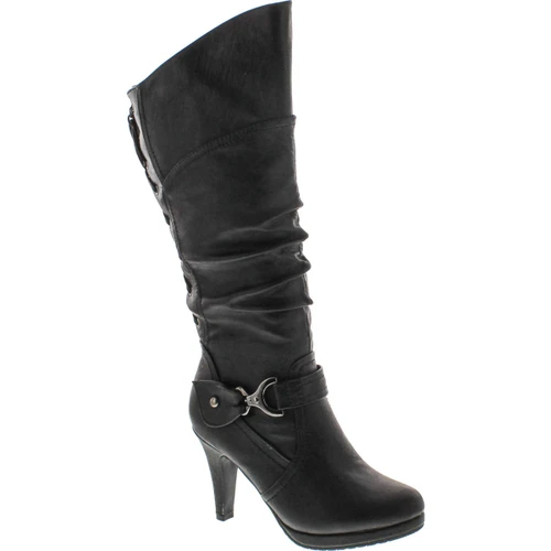 Top Moda Womens Page-65 Knee High Round Toe Lace-Up Slouched High Heel Boots