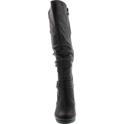 Top Moda Womens Page-65 Knee High Round Toe Lace-Up Slouched High Heel Boots