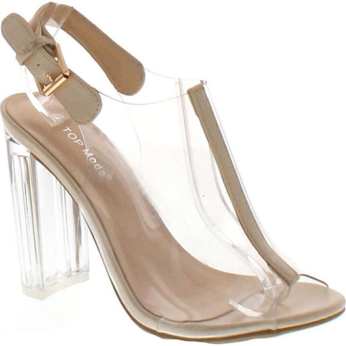 TOP Moda Fenton 1 Womens Clear Chunky Heel Peep Toe Lucite Sandals