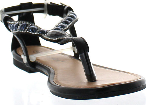 Sunny Day Zalia-4 Women's T-Strap Rhinestone Buckle Strap Flat Thong Sandals