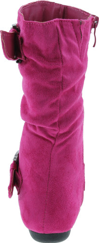 Link Klein-70K Girl's Kid's Faux Suede Two Buckle Zipper Flat Heel Mid Calf Slouchy Boot Shoes
