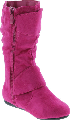 Link Klein-70K Girl's Kid's Faux Suede Two Buckle Zipper Flat Heel Mid Calf Slouchy Boot Shoes
