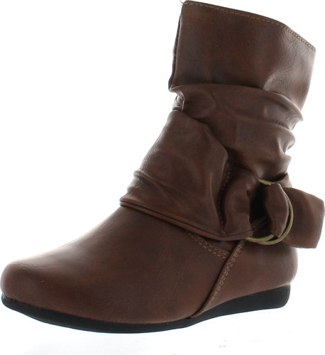 Link Klein-70K Girl's Kid's Faux Suede Two Buckle Zipper Flat Heel Mid Calf Slouchy Boot Shoes