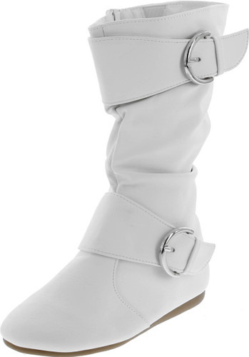 Link Klein-80K Girl's Kid's Cute Faux Leather Two Buckle Zipper Flat Heel Mid Calf Boot Shoes