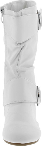 Link Klein-80K Girl's Kid's Cute Faux Leather Two Buckle Zipper Flat Heel Mid Calf Boot Shoes