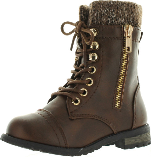 Link Klein-80K Girl's Kid's Cute Faux Leather Two Buckle Zipper Flat Heel Mid Calf Boot Shoes