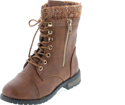 Link Klein-80K Girl's Kid's Cute Faux Leather Two Buckle Zipper Flat Heel Mid Calf Boot Shoes