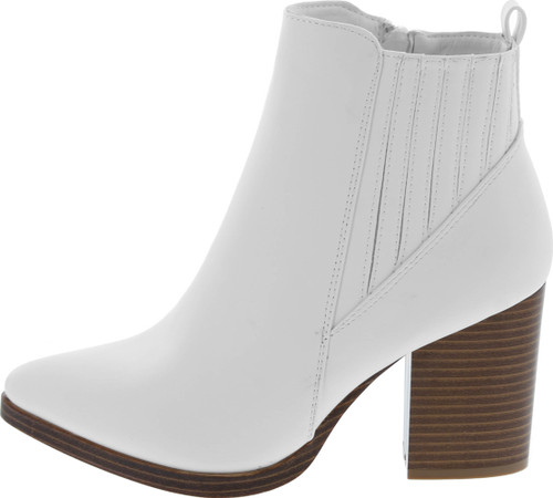 Womens Ankle Boots Chunky Stacked Mid Heel Elastic Chelsea