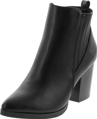 Womens Ankle Boots Chunky Stacked Mid Heel Elastic Chelsea