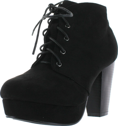 Forever Link Women's Comfort Chunky Heel Lace Up Ankle Booties