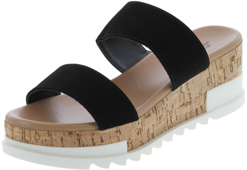 Soda Poppin Slip On Flatform With Inmitation Cork Bottom And Double Straps