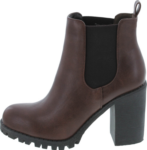 Soda Glove - Ankle Boot W/Lug Sole Elastic Gore And Chunky Heel