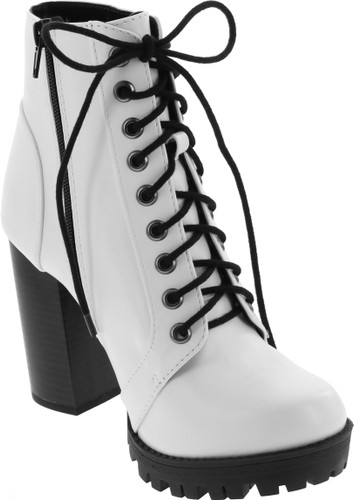 Soda Chalet Fashion Lace Up Military Inspired Ankle Boot With Stacked Heel And Side Zipper