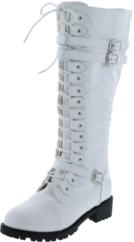 Premier Standard - Women's Lace-Up Strappy Knee High Combat Stacked Heel Boot