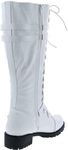 Premier Standard - Women's Lace-Up Strappy Knee High Combat Stacked Heel Boot