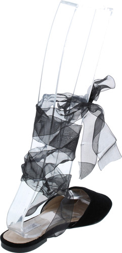 Cape Robbin Juliet-3 Women Velvet Lace Up Sandal - Casual Dressy Costume - Sheer Ankle Wrap Flat
