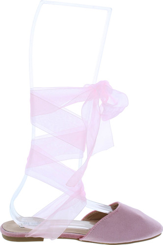 Cape Robbin Juliet-3 Women Velvet Lace Up Sandal - Casual Dressy Costume - Sheer Ankle Wrap Flat