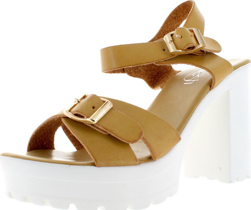 Refresh Gaga-03 Women's Fashion Buckle Platform Ankle Strap Chunky Heel Sandal