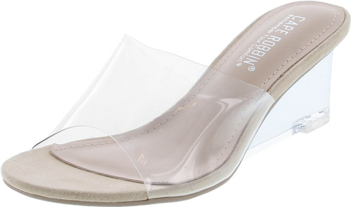 Cape Robbin Uchee Clear Chunky Block Low Wedge Heels For Women Transparent Open Toe Shoes Heels For Women