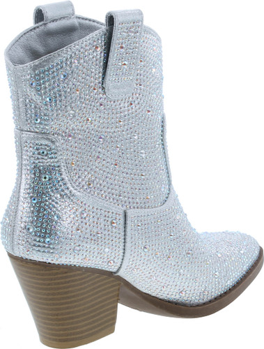 Women's Rhinestone Block Heel Mid Calf Short Ankle Booties Knee High Boots