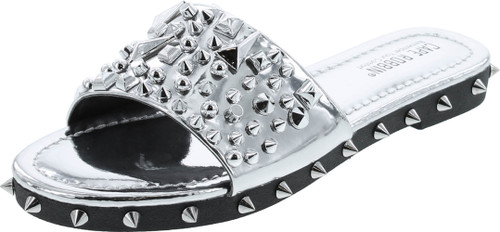 Cape Robbin Tonie Sandals Slides For Women, Studded Womens Mules Slip On Shoes