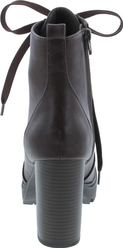 Soda Balboa Vegan Round Toe Stacked Lug Heel Lace Up Ankle Booties