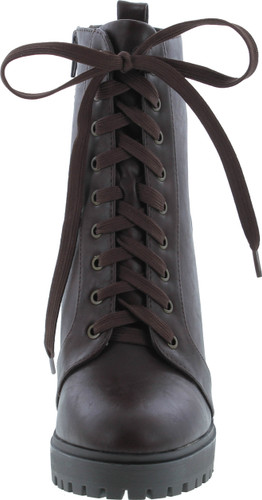 Soda Balboa Vegan Round Toe Stacked Lug Heel Lace Up Ankle Booties