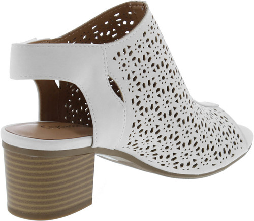 City Classified Footwear Women's Elect Caged Geometric Laser Cut Out Peep Toe Slingback Chunky Stacked Heel Ankle Bootie