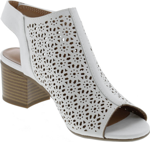 City Classified Footwear Women's Elect Caged Geometric Laser Cut Out Peep Toe Slingback Chunky Stacked Heel Ankle Bootie