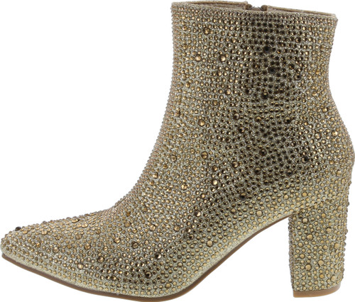 Forever Women Rhinestone Block Chunky Heel Ankle Bootie