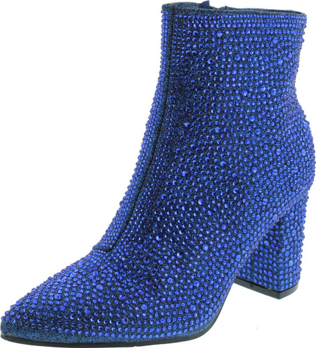 Forever Women Rhinestone Block Chunky Heel Ankle Bootie