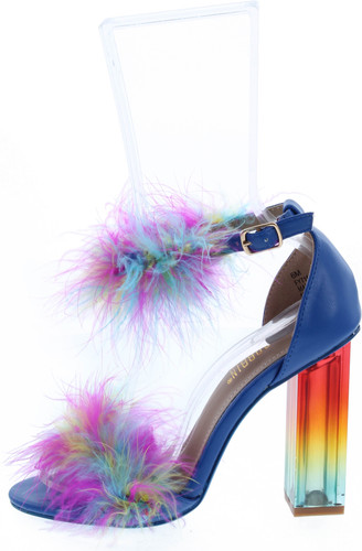 Cape Robbin Antisocial Sexy Chunky Block High Heels For Women Transparent Strappy Open Toe Shoes Heels With Feathers